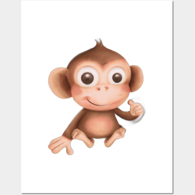 Cute Monkey Drawing Wall Art by Play Zoo